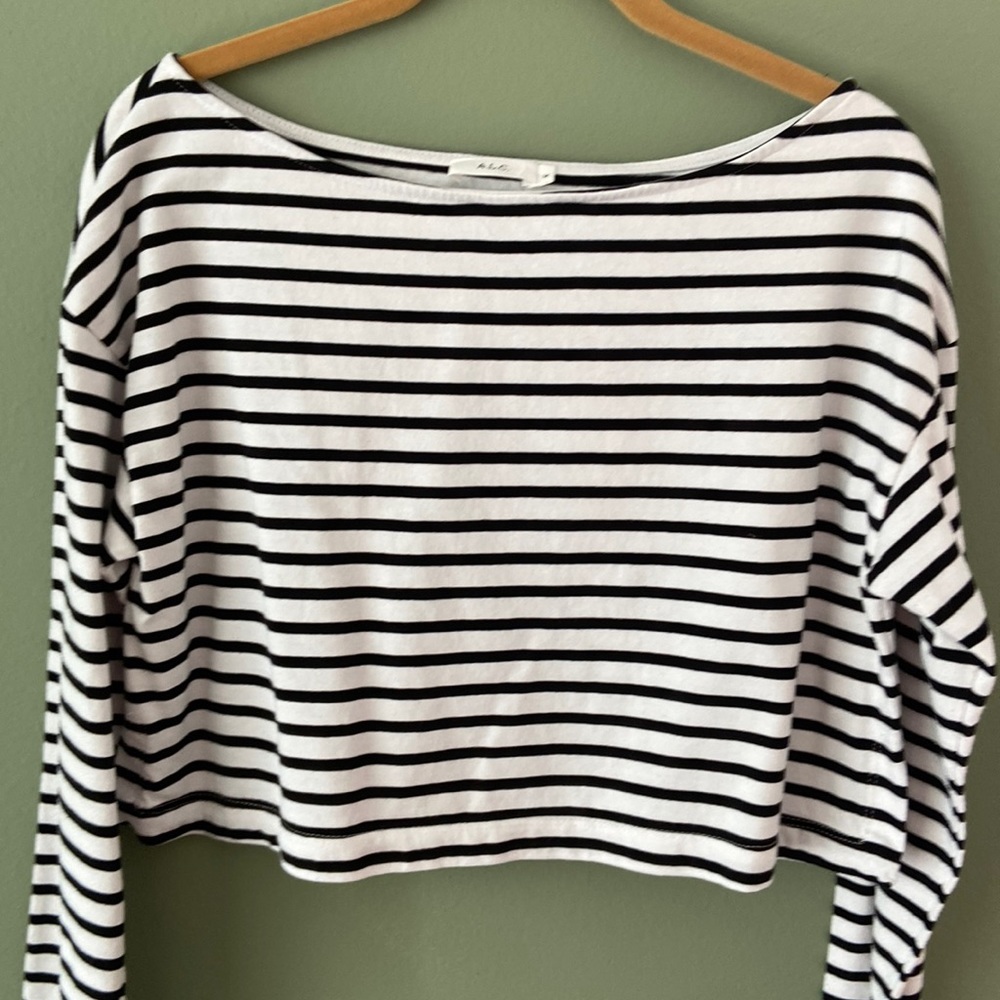 ALC Black and white stripe long sleeve boxy crop top. Like new
